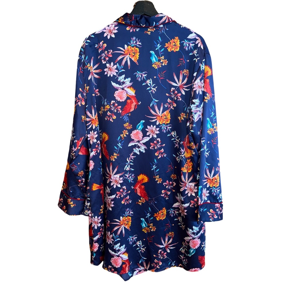 The Pioneer Woman Navy Blue Tropical Bird Floral Satin Sleep Shirt XXL - Picture 4 of 10